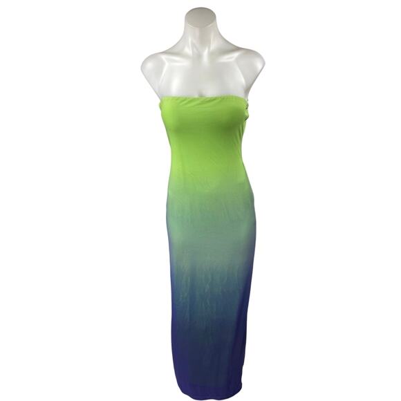 Princess Polly Green Blue Ombre Mesh Strapless Maxi Bodycon Tube Gown Dress Sz 6 - Picture 1 of 5